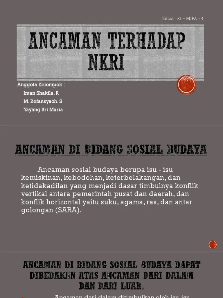 ANCAMAN TERHADAP NKRI DALAM BIDANG SOSIAL BUDAYA