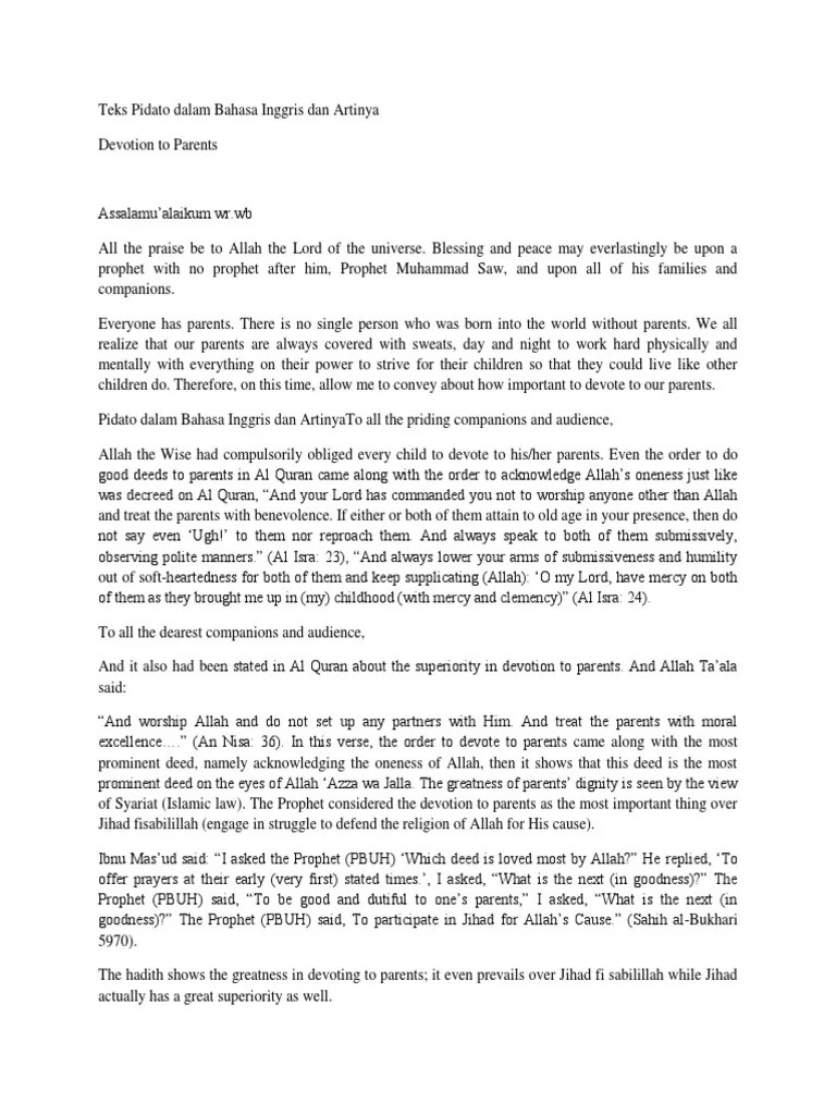 Teks Pidato Bahasa Indonesia Tentang Birrul Walidain Kumpulan Contoh Teks Pidato