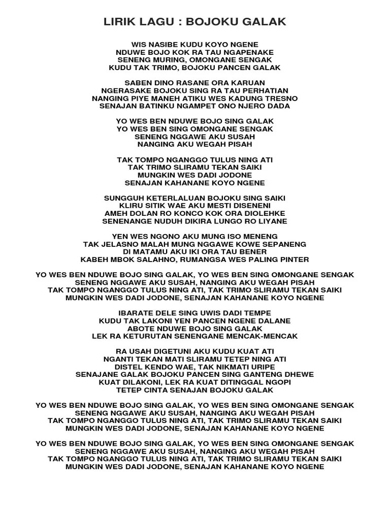 Chord Gitar Lagu Jawa Bojo Galak