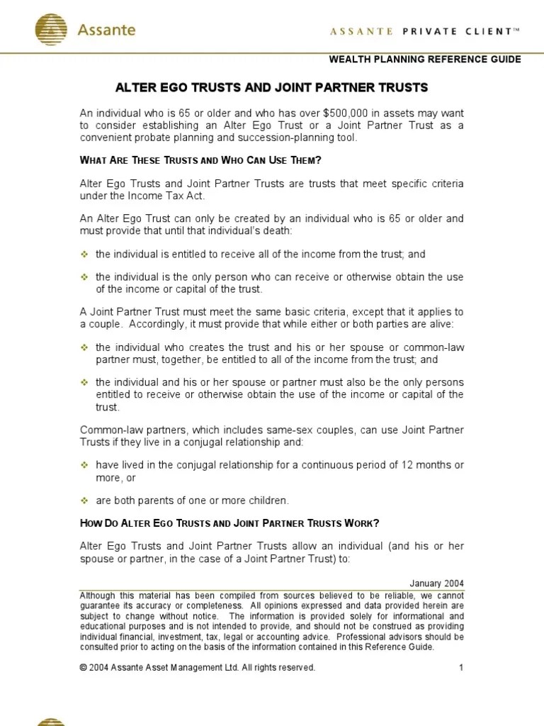 Reference Guide Alter Ego Trusts PDF Trust Law Will And Testament