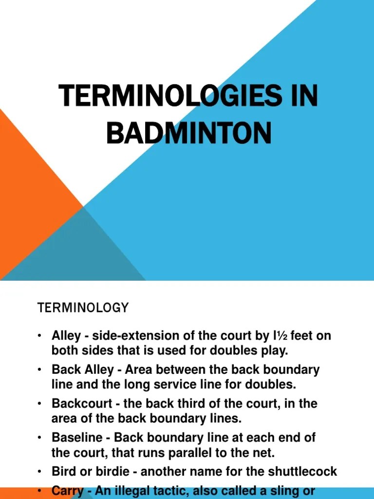Terminologies in Badminton PDF Athletic Sports Games Of Physical