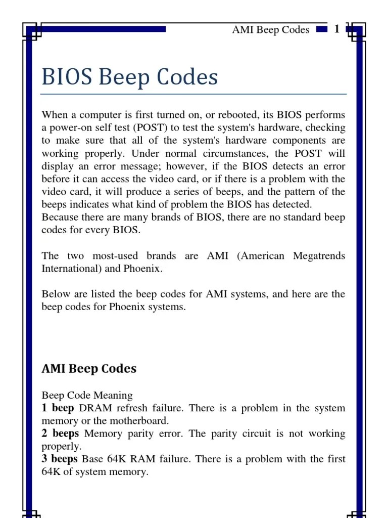 A Guide to Understanding BIOS Beep Codes for AMI and Phoenix Systems
