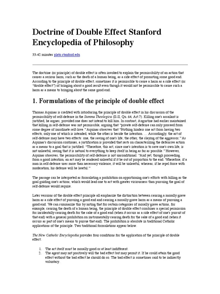 Doctrine of Double Effect Stanford Encyclopedia of Philosophy(1