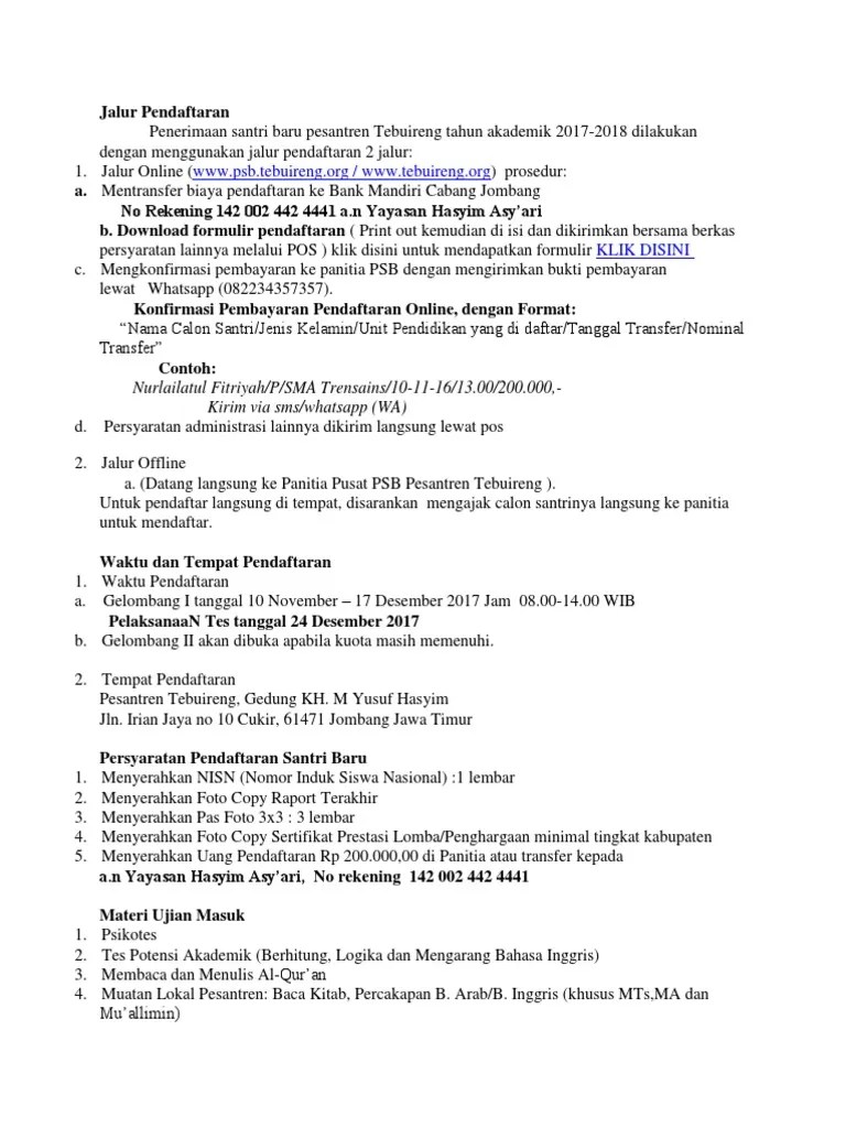 Contoh Soal Tes Masuk Pondok Pesantren Tebuireng