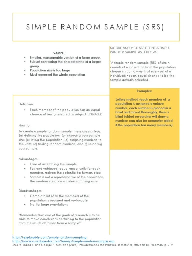 Sampling Techniques SRS Sampling (Statistics) Statistics