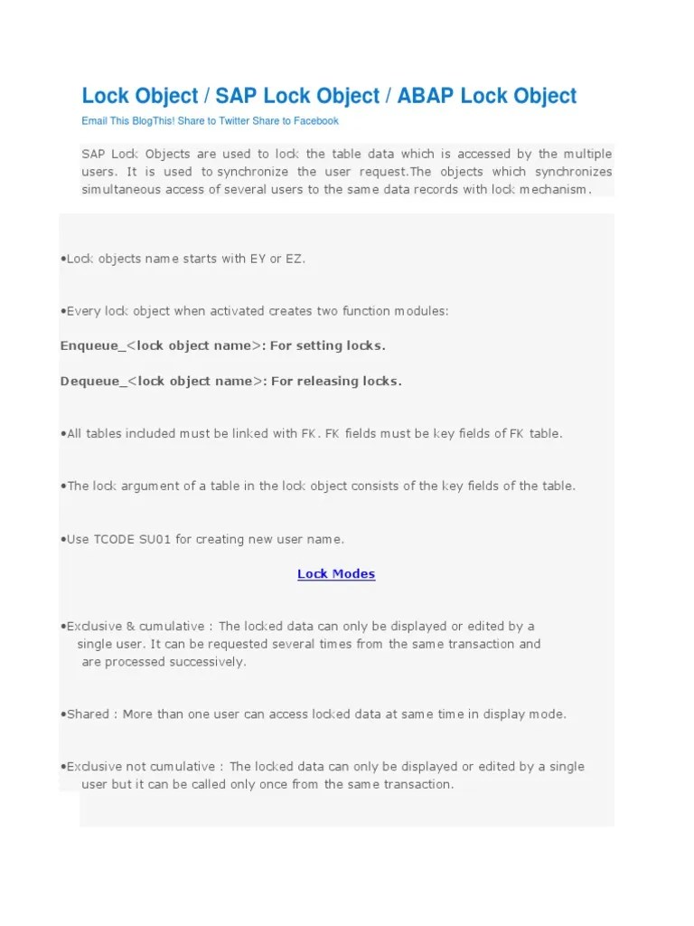 Lock Object SAP Lock Object ABAP Lock Object PDF