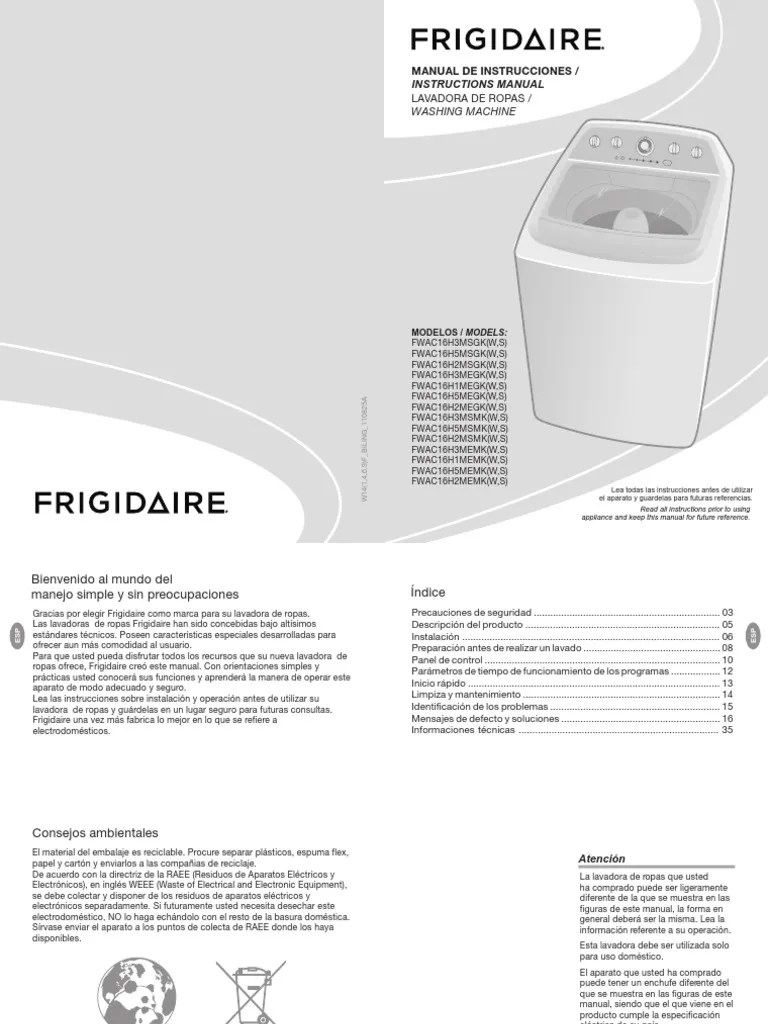 lavadora frigidaire manual.pdf | Lavadora | Residuos