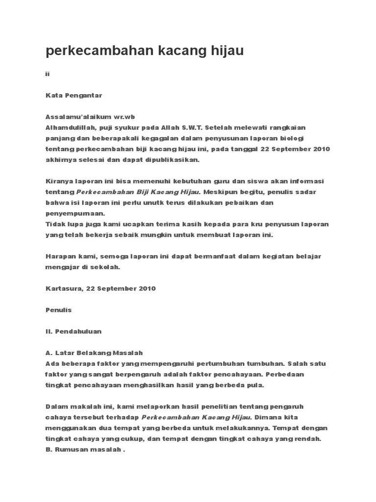 Perkecambahan Kacang Hijau (Biologi) | PDF