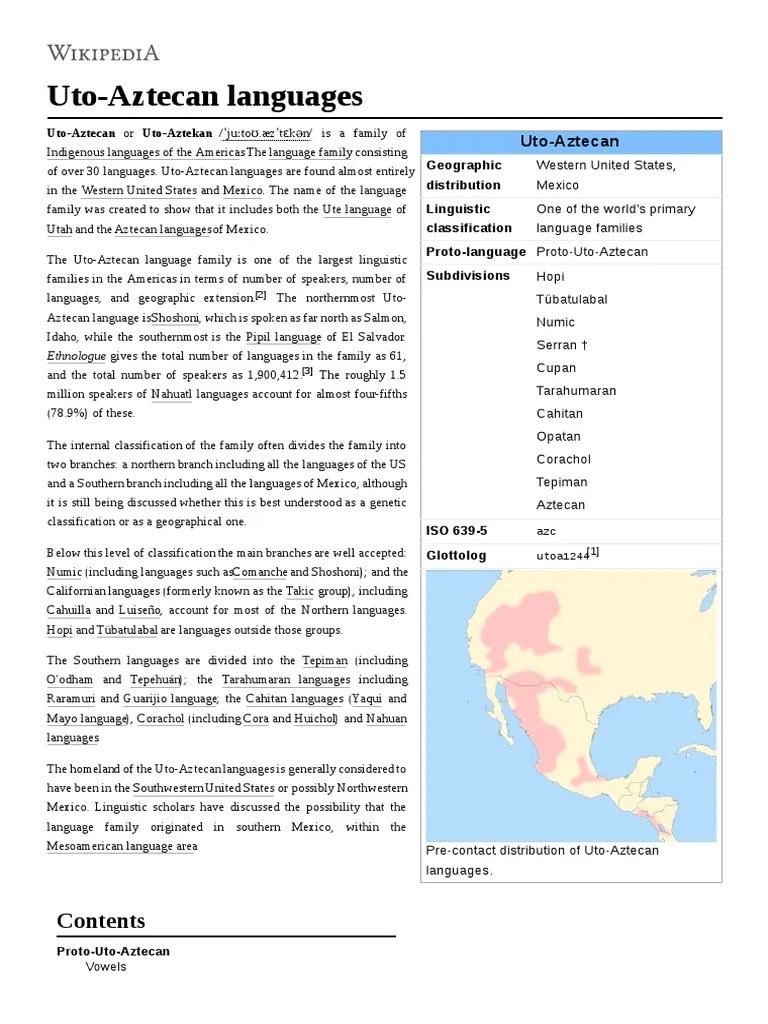 Uto Aztecan Languages Lingüística Sociolingüística