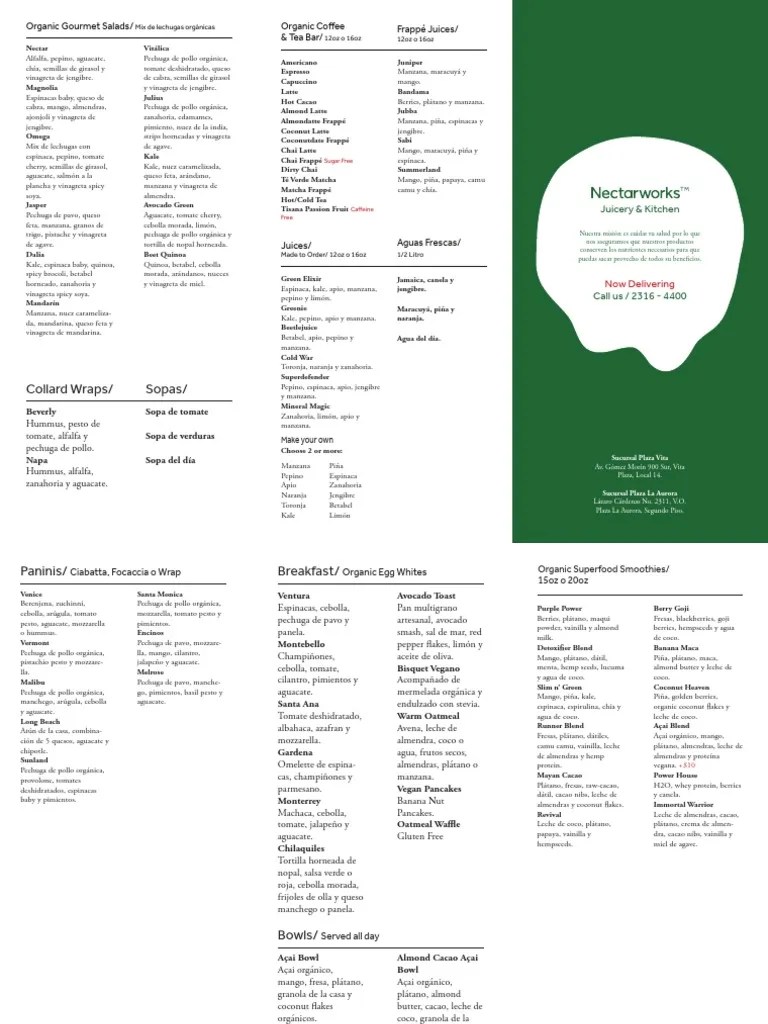Menu Nectarworks Plantas comestibles Cocina Prueba