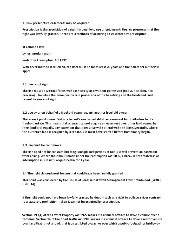 Easement by Prescription Easement Leasehold Estate