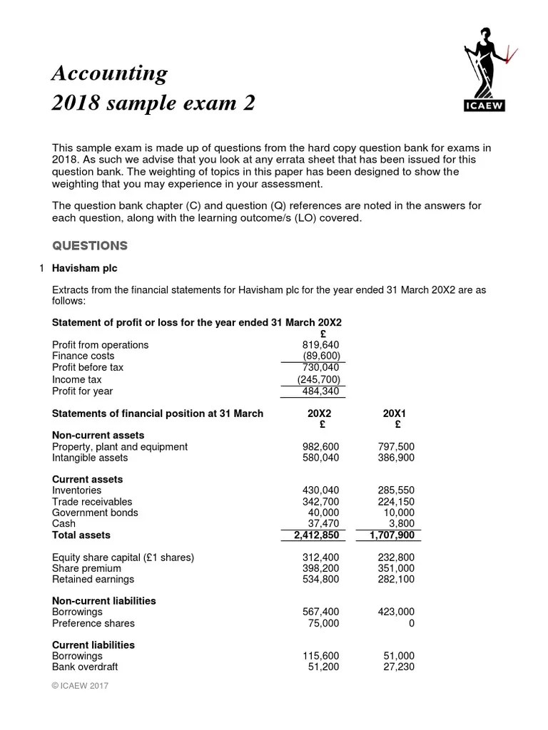 Accounting Sample Exam 2 2018 | PDF | Debits And Credits | Overdraft
