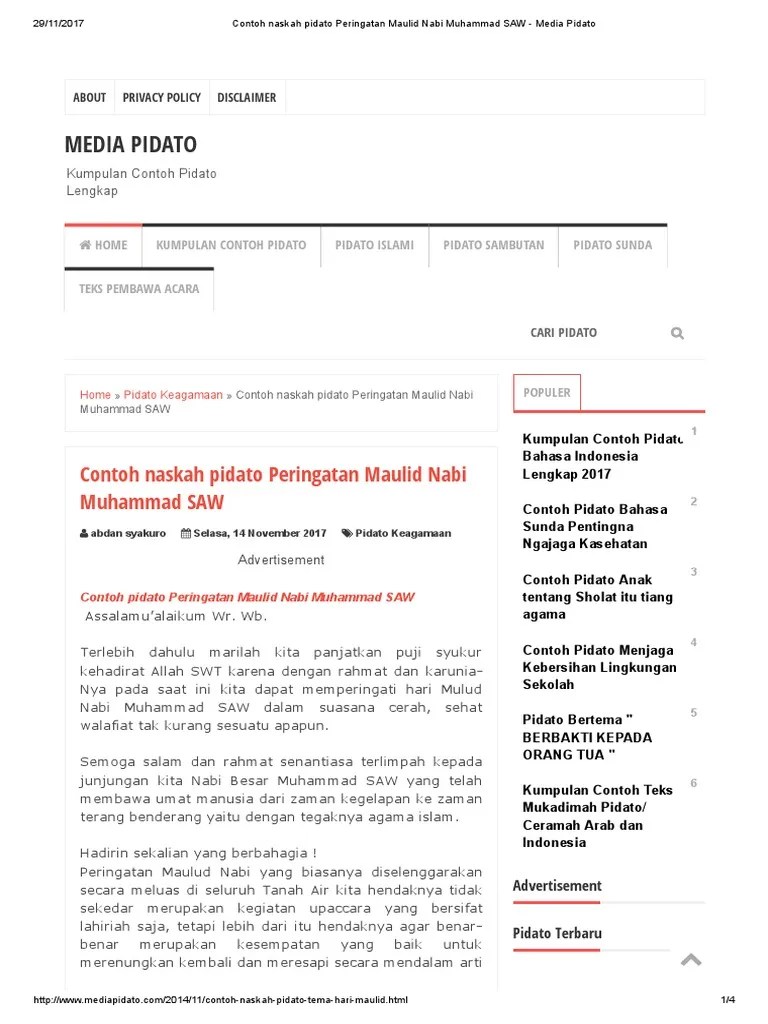 Contoh Naskah Pidato Peringatan Maulid Nabi Muhammad SAW - Media Pidato |  PDF