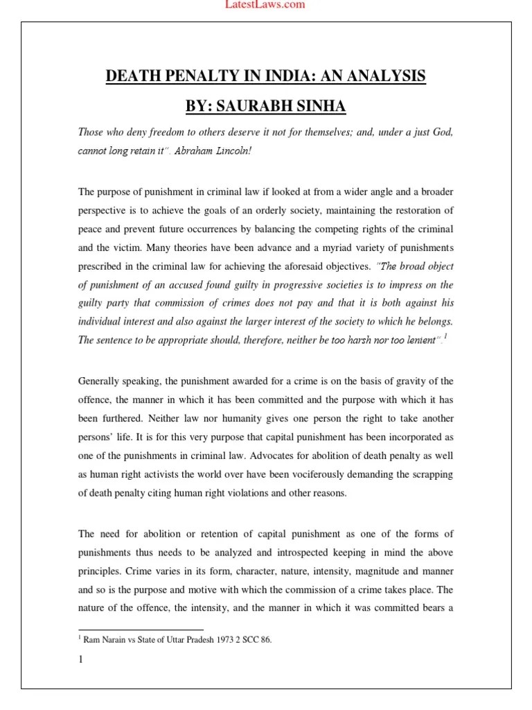 The Death Penalty in India An Analysis By Saurabh Sinha