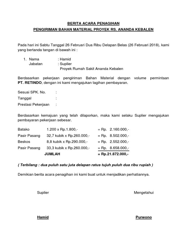 Berita Acara Penagihan Hamid | PDF