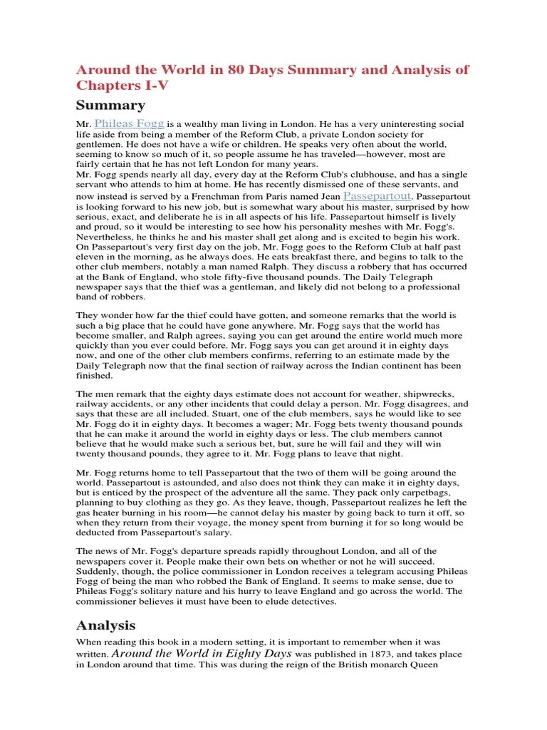 Around the World in 80 Days Summary and Analysis of Chapters I Around