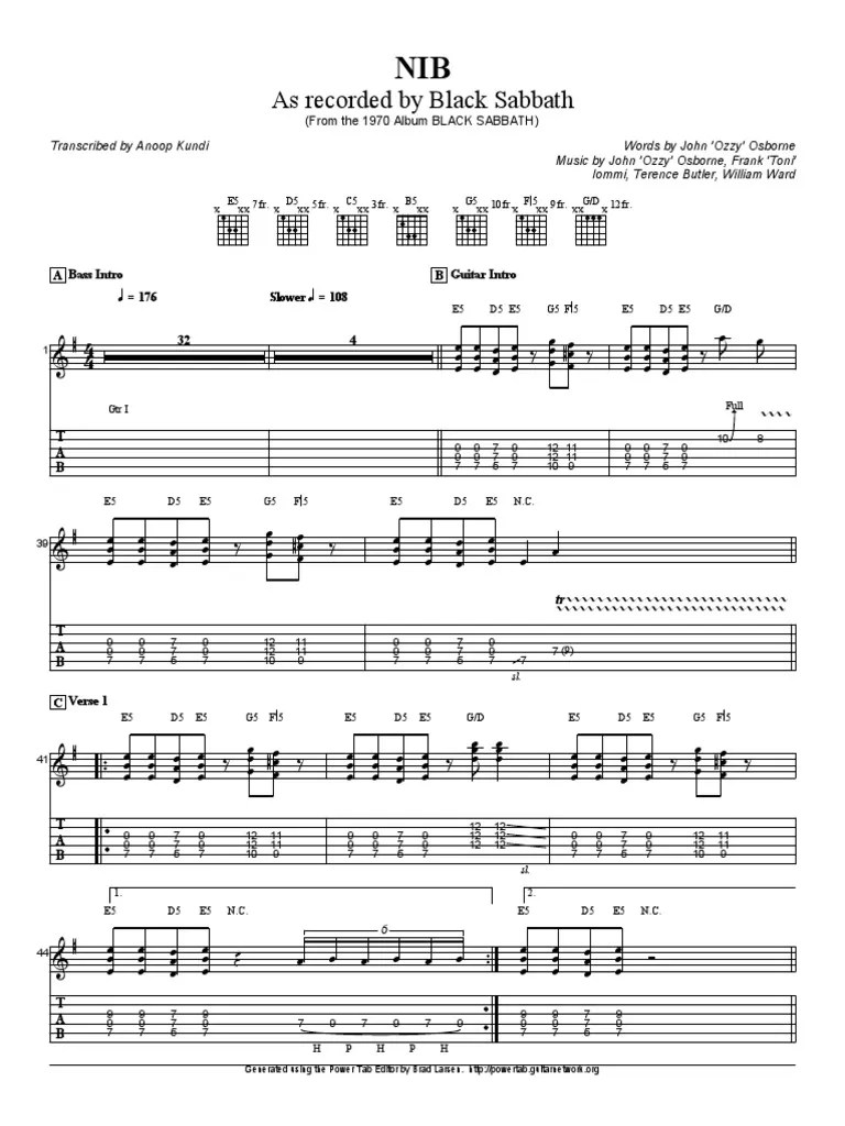 Black Sabbath Nib PDF English Music British Styles Of Music