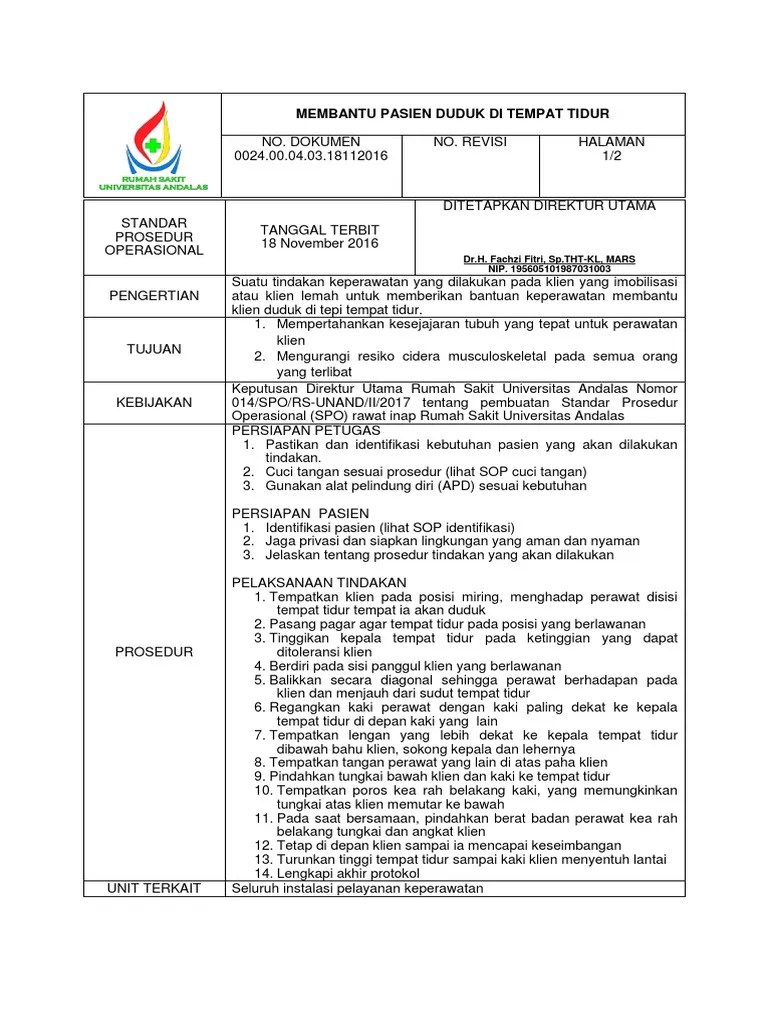 SPO Membantu Pasien Duduk Ditepi Tempat Tidur | PDF
