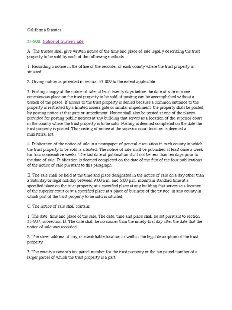 California Statutes Foreclosure Mortgage Law Deed Of Trust (Real