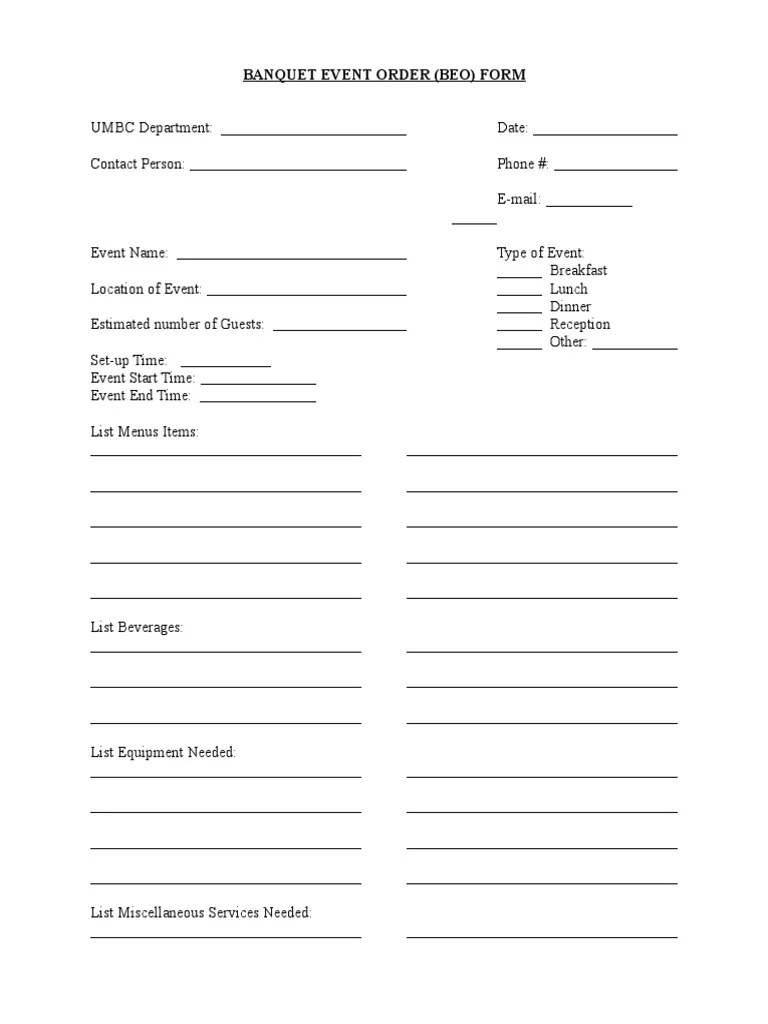 Banquet Event Order Form