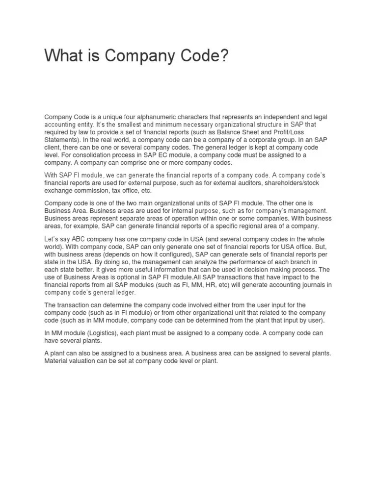 What Is Company Code PDF Financial Statement Business