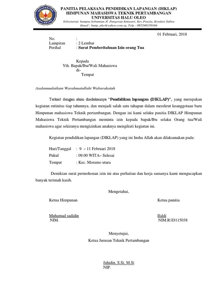 Ada banyak sekali jenis surat izin orang tua, baik itu untuk keperluan kerja, sekolah, kuliah, kegiatan organisasi dan masih banyak yang lainnya. Surat Izin Orang Tua Mahasiswa