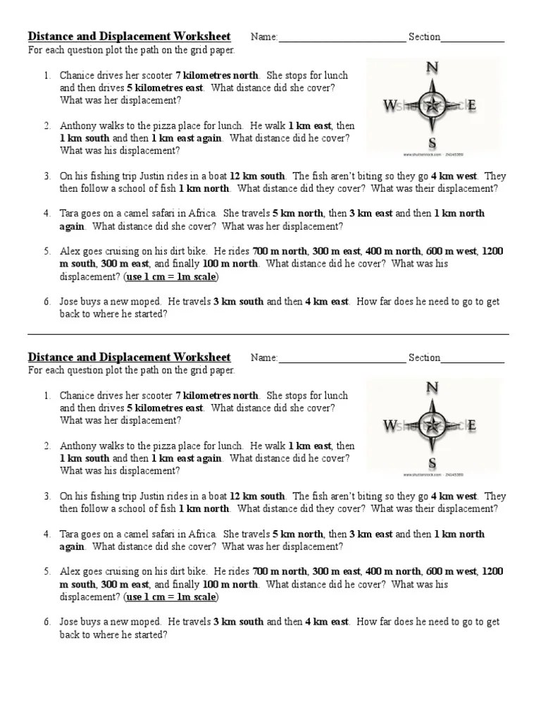 Distance and Displacement Worksheet
