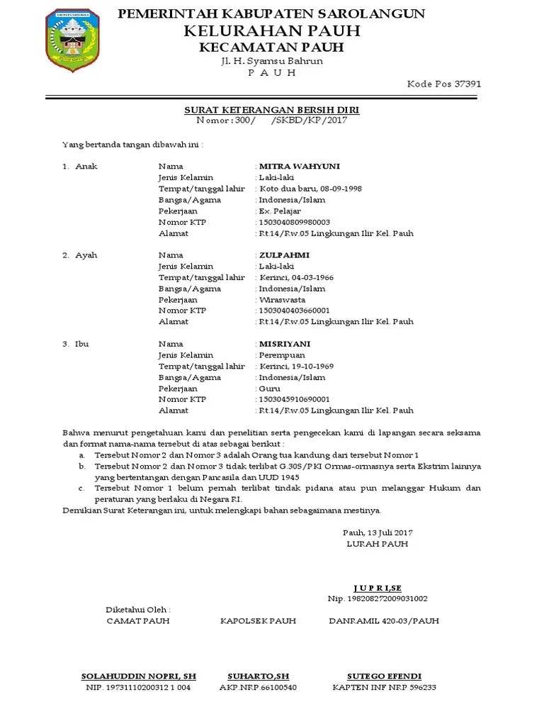 Surat Keterangan Bersih Diri | PDF
