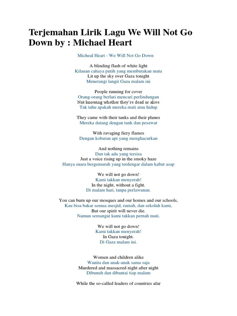 Terjemahan Lirik Lagu We Will Not Go Down by | PDF | Metafisika Pikiran |  Konsep Psikologis
