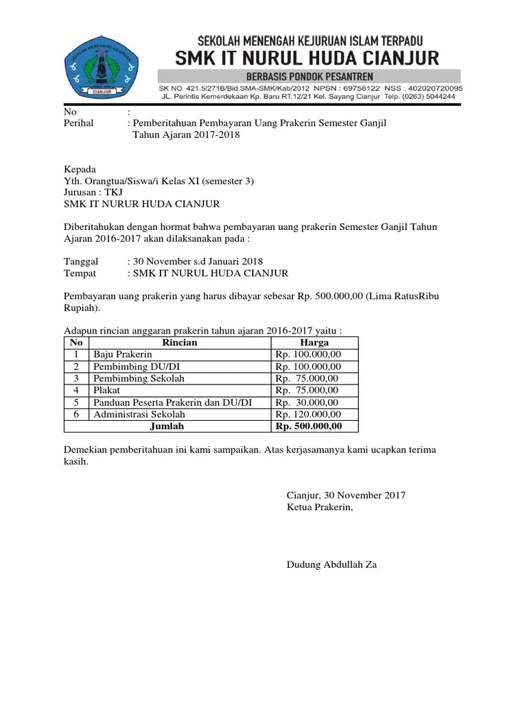 Surat Pemberitahuan Prakerin | PDF