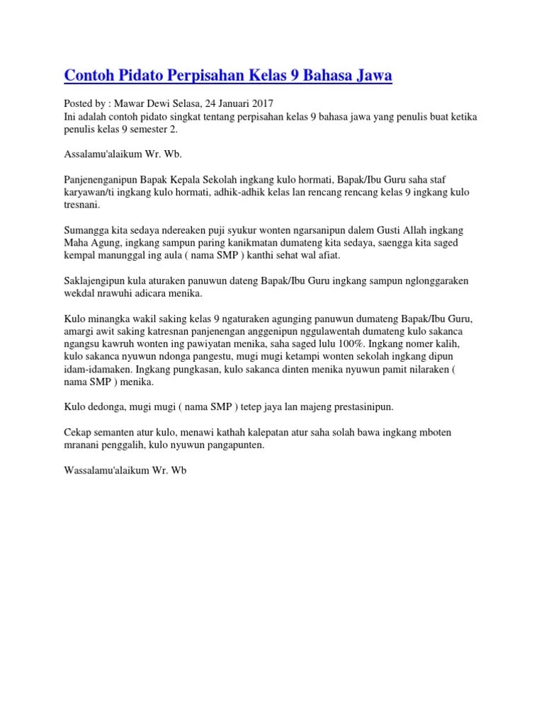 Contoh Pidato Perpisahan Kelas 9 Bahasa Jawa | PDF