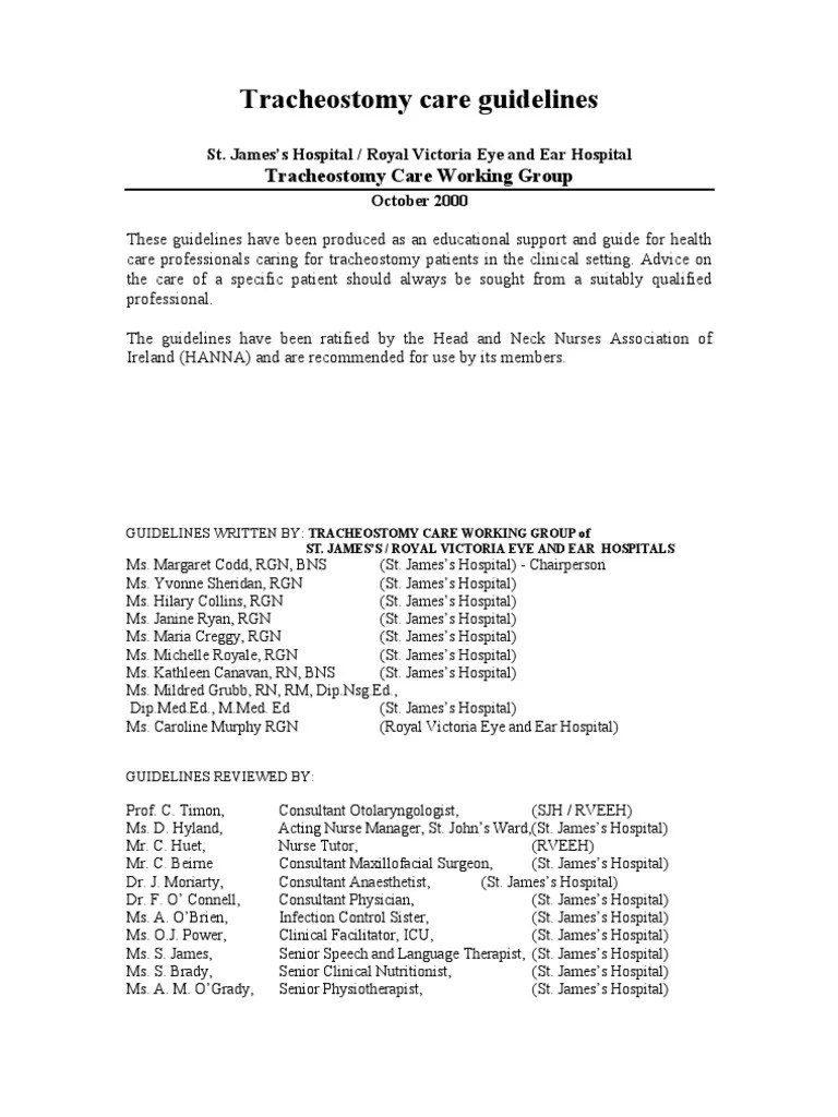 Tracheostomy Care Guidelines Health Care Public Health