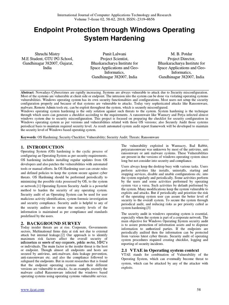 Endpoint Protection Through Windows Operating System Hardening PDF