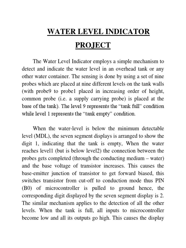 Water Level Indicator Project(Abstract)
