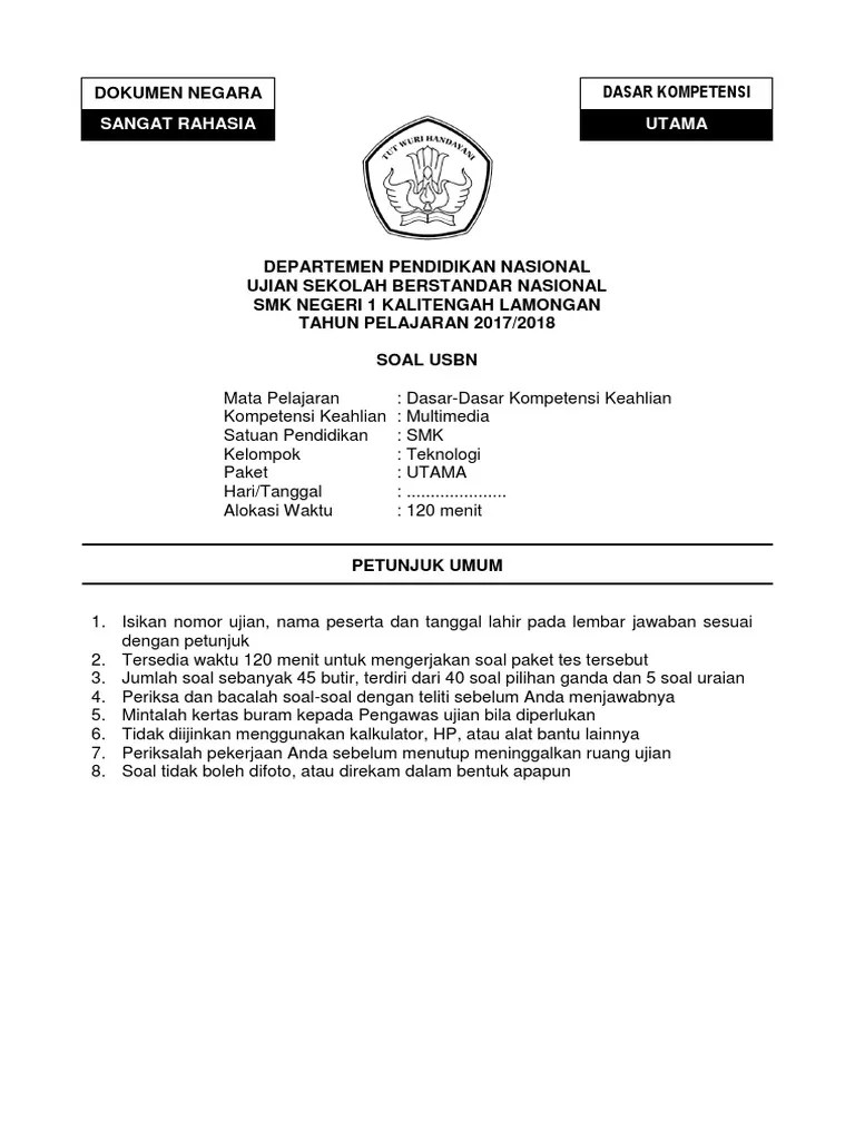 Contoh Cover Soal Ujian Sekolah Guru Paud