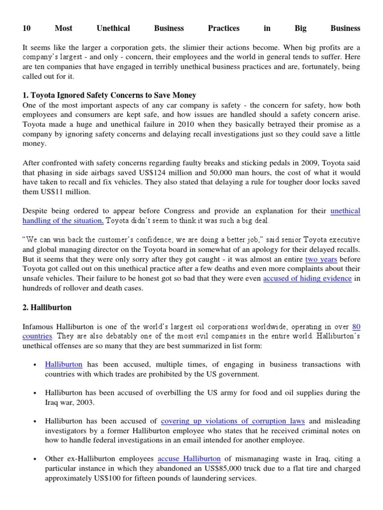 10 Most Business Practices in Big Business Halliburton