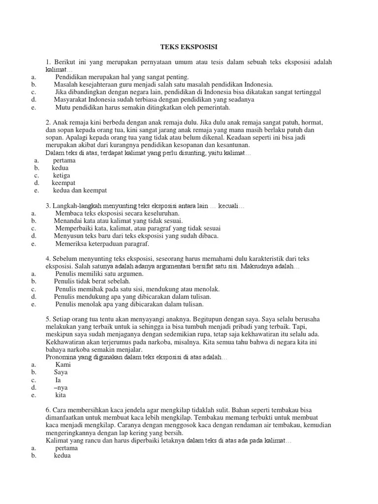 Contoh Soal Teks Eksposisi Dan Ulasan | PDF