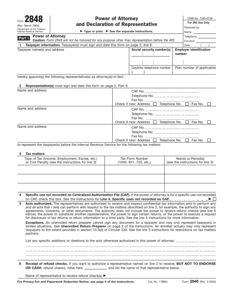 form 2848 11980c04 Internal Revenue Service Taxes