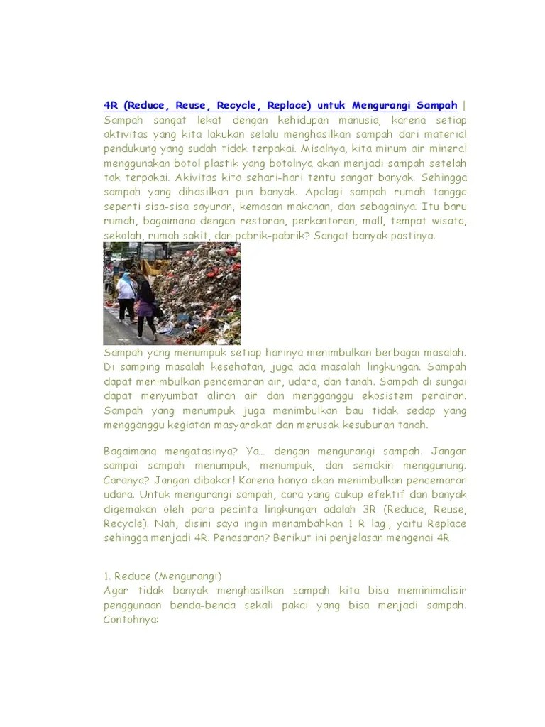 4R (Reduce, Reuse, Recycle, Replace) untuk Mengurangi Sampah