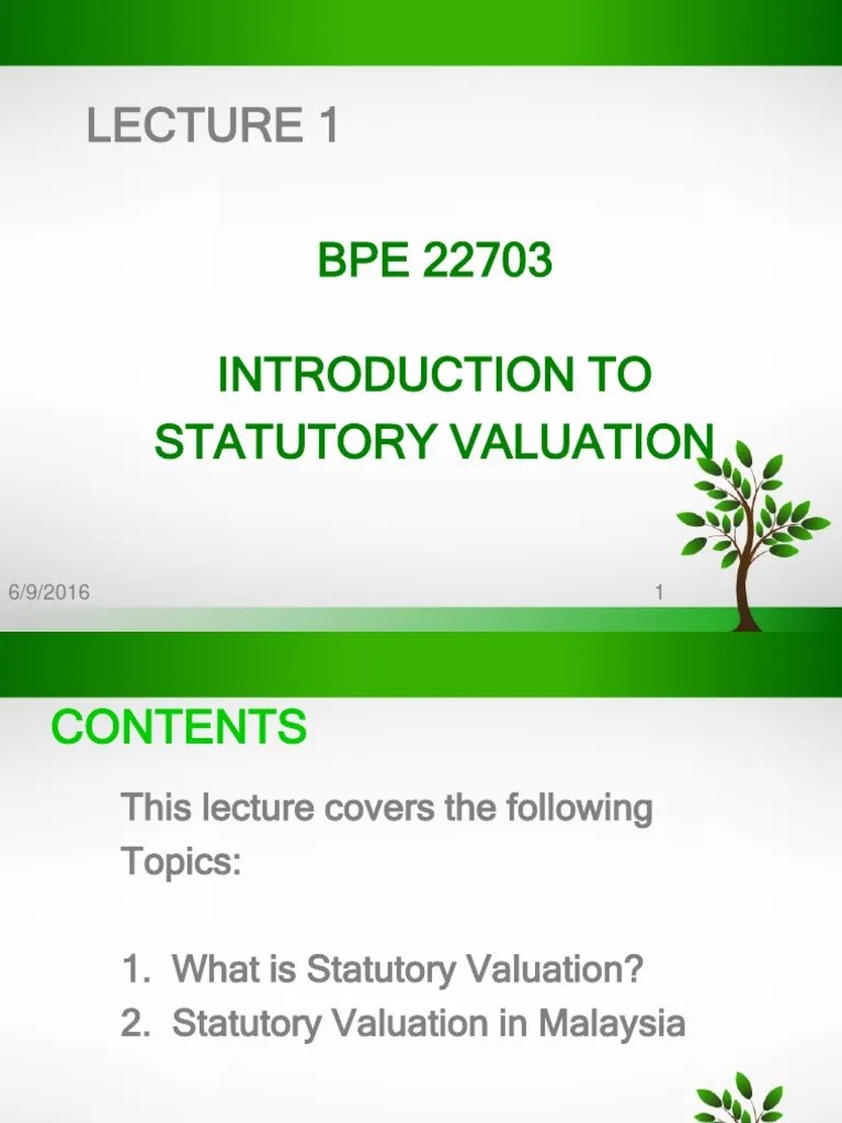 Lecture 1 Introduction To Statutory Valuation PDF Real Estate