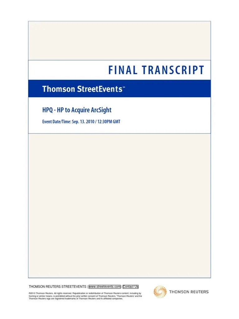 HP to Acquire ArcSight Investor webcast transcript