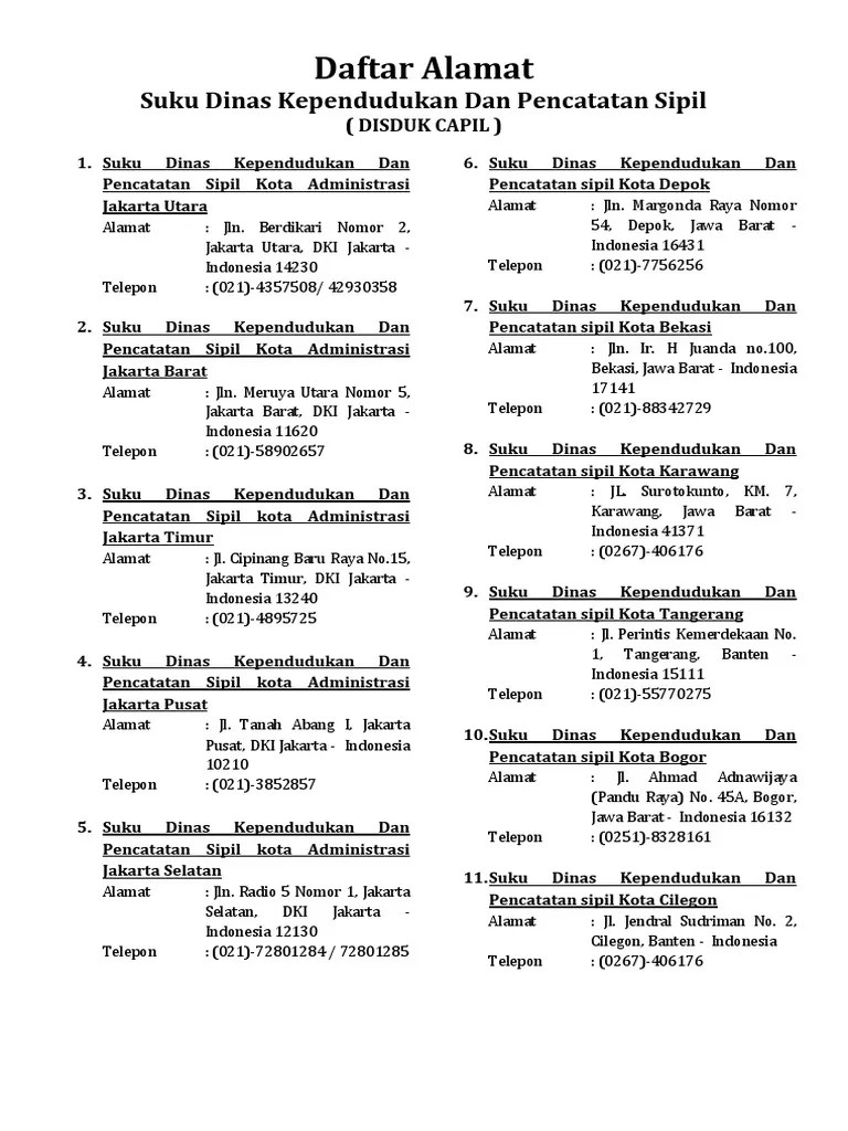 Alamat Disduk Capil | PDF