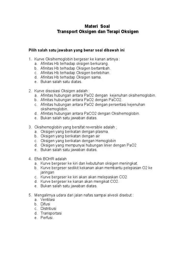 Soal Transport Oksigen | PDF