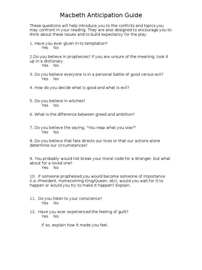 Macbeth Anticipation Guide PDF