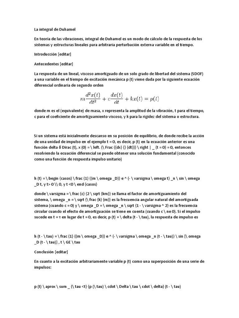La Integral de Duhamel Ecuaciones Integral