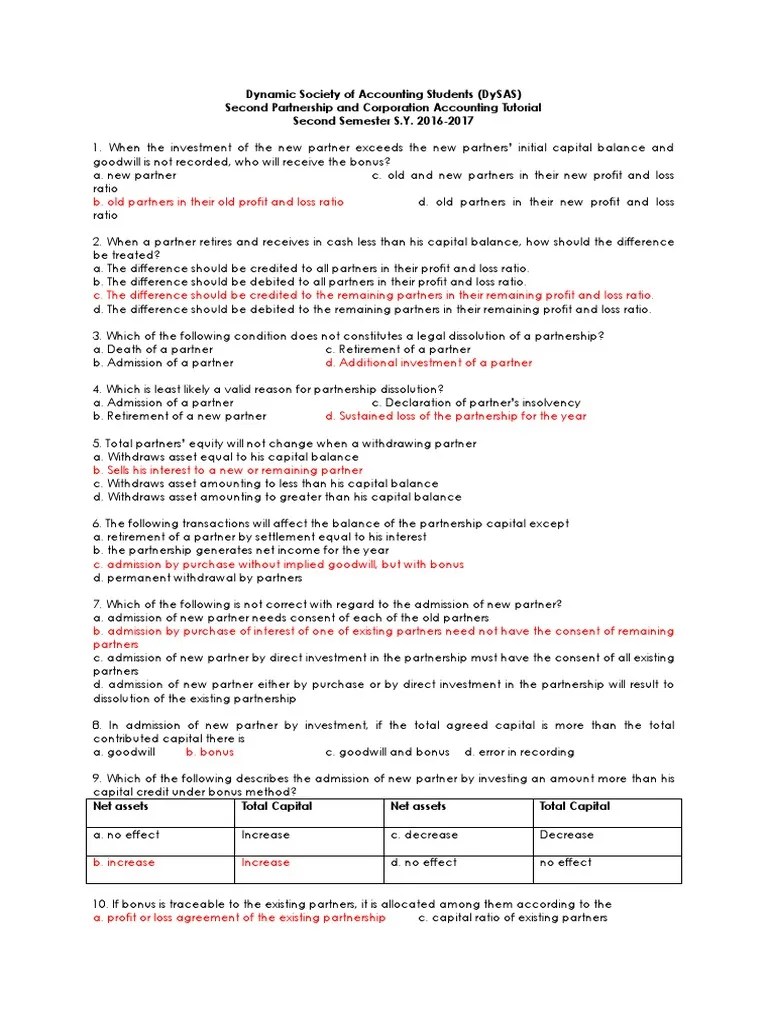 Acctg 2a Answer Key | PDF | Debits And Credits | Partnership