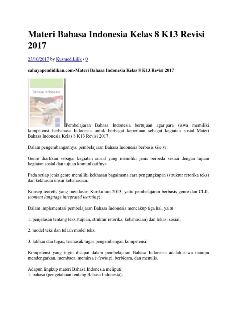 Materi Bahasa Indonesia Kelas 8 K13 Revisi 2017 | PDF
