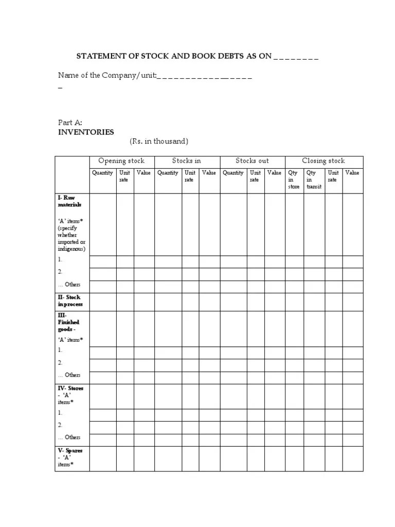 Stock Statement Format PDF Stocks Valuation (Finance)