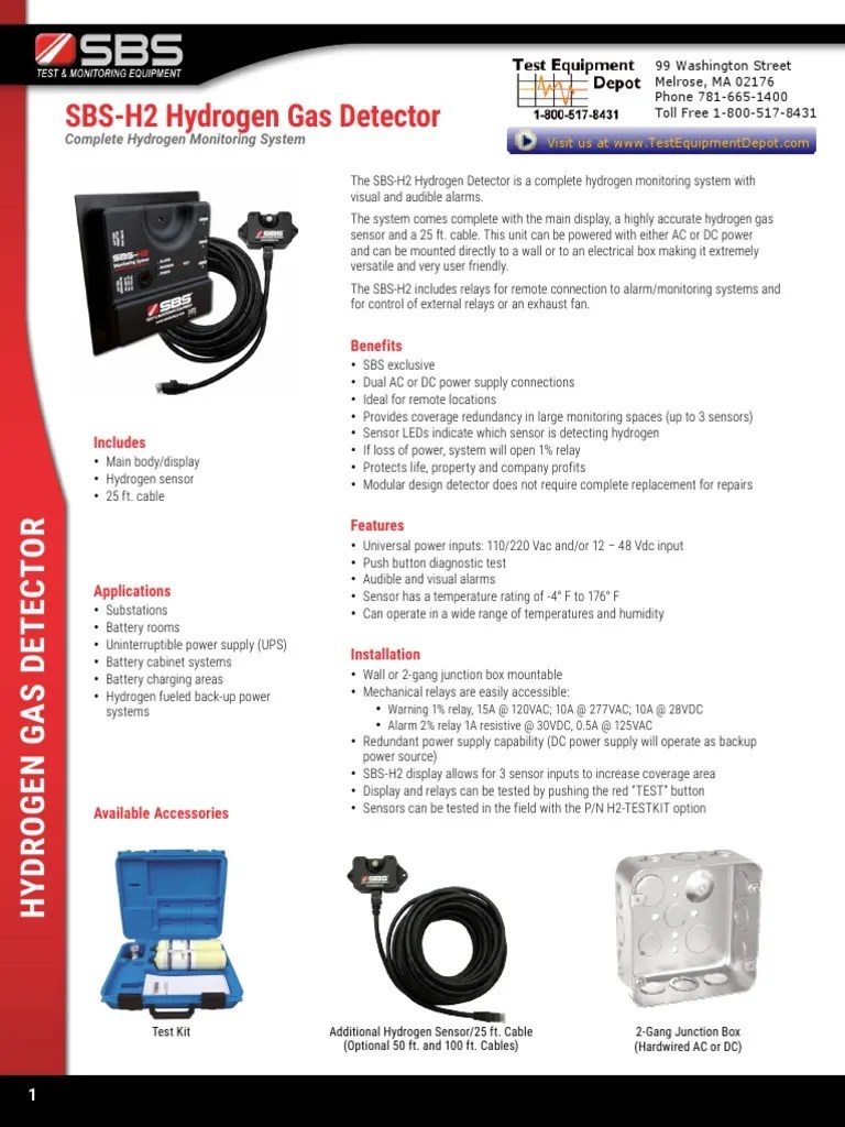 SBSH2 Hydrogen Gas Detector User Guide Power Supply Relay