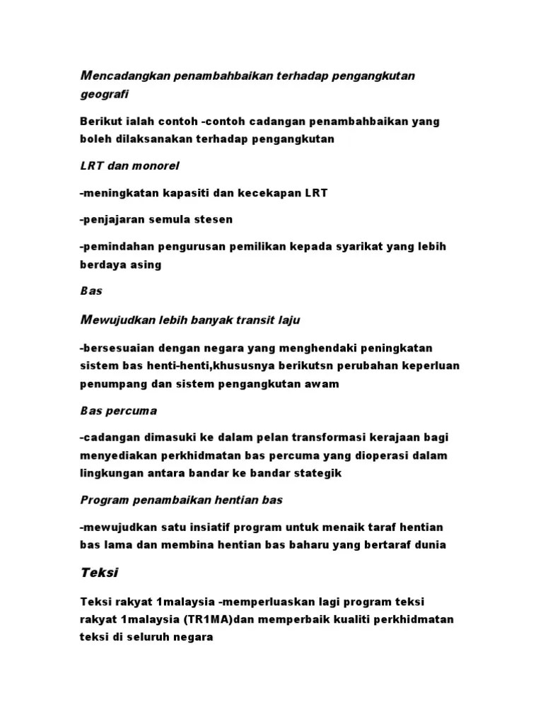 cadangan penambahbaikan pengangkutan awam